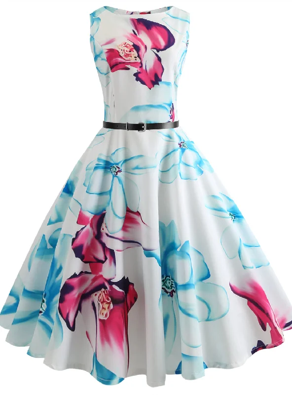 Retro Sleeveless Print Dress Office floral dresses