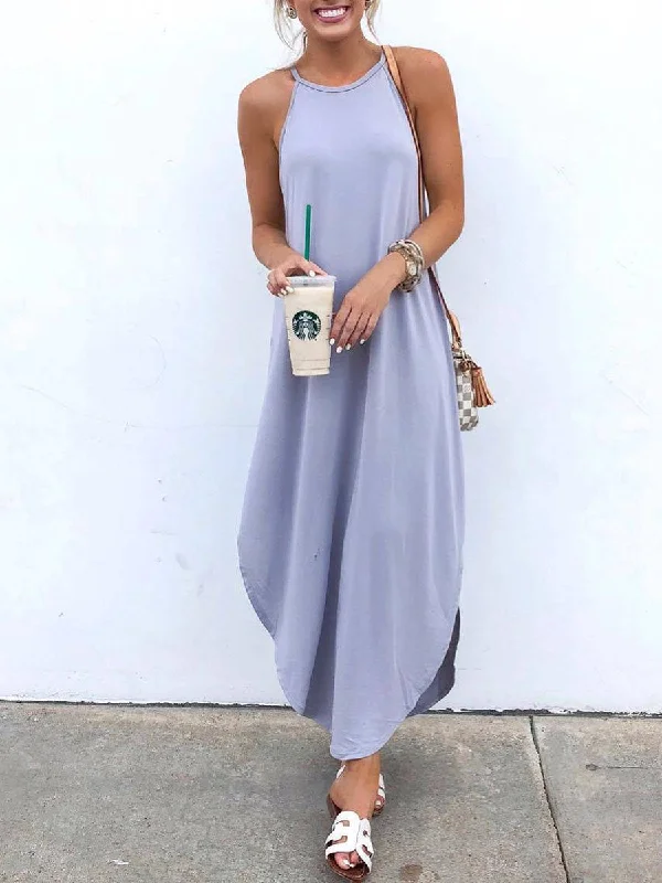 Round Neck Hanging Neck Sling Wide Loose Casual Dress High-low unclassified dresses