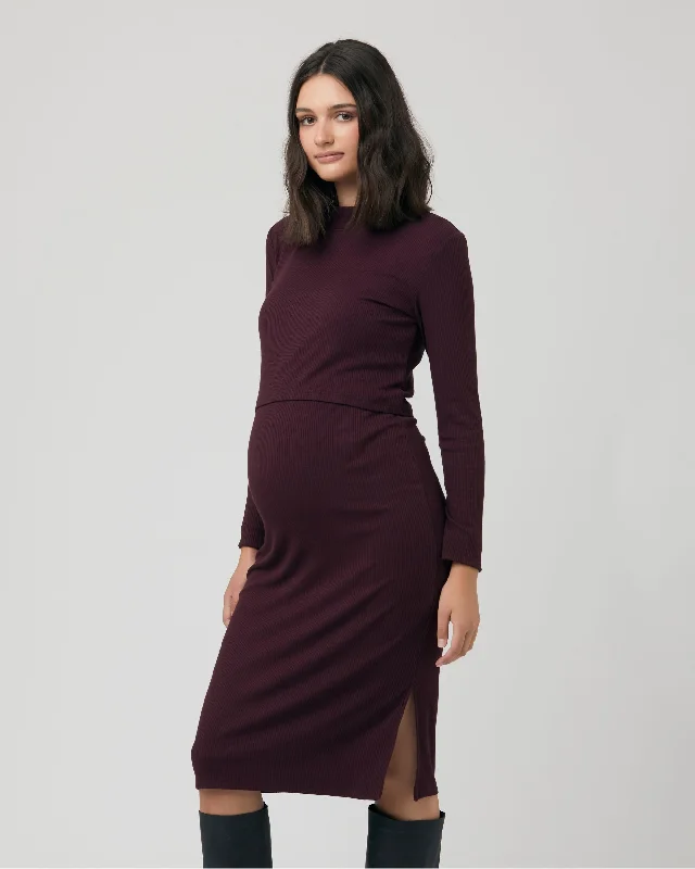 Ruby Rib Nursing Dress in Maroon Fashionable unclassified dresses