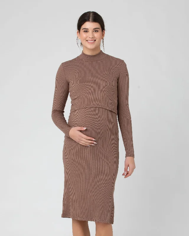 Ruby Rib Nursing Dress in Mocha Street style unclassified dresses