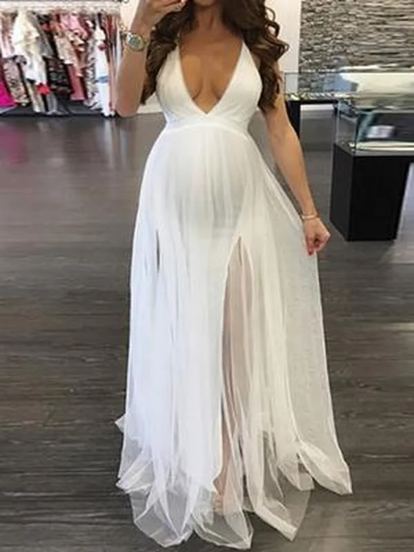 Seindeal Mesh V-neck Backless Going Out Baby Shower Maternity Dress Photoshoot High Slip Cut Design Vintage unclassified dresses