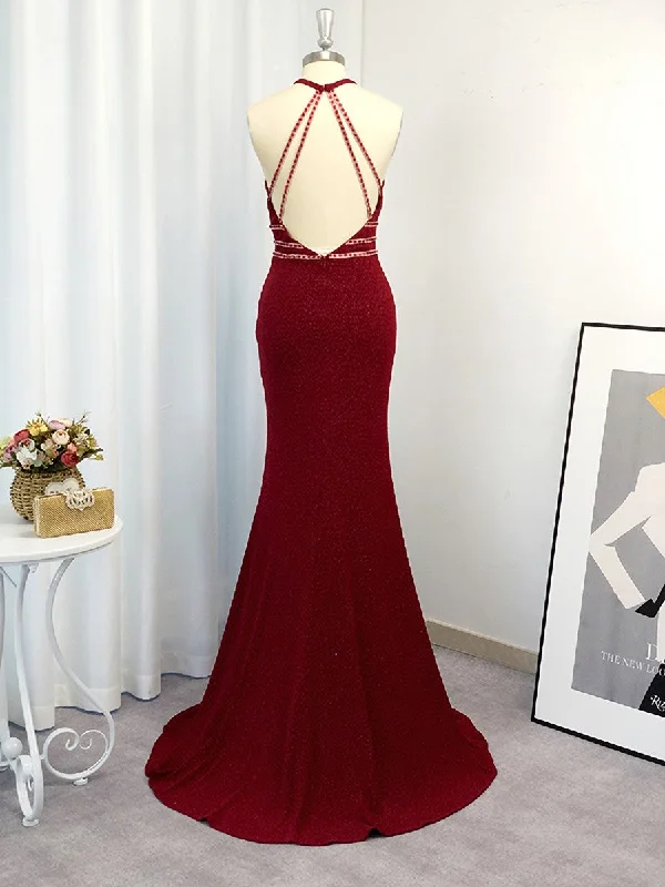 Sheath Halter Beading Sweep Train Dress Elegant evening unclassified dresses