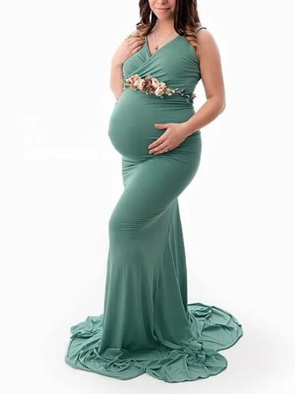 Side Slit V-neck Sleeveless Fashion Maternity For Babyshower Dress Vintage unclassified dresses