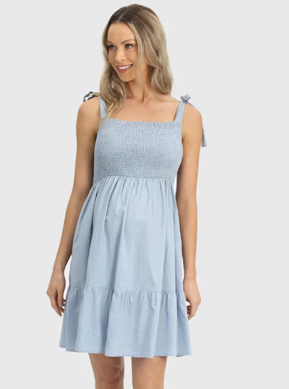 Maternity Chambray Sleeveless Sundress in Light Blue Office unclassified dresses