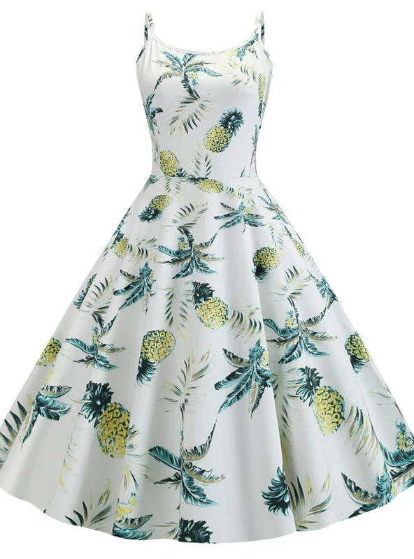 Sling Pineapple Sunflower Print Dress Maxi floral dresses