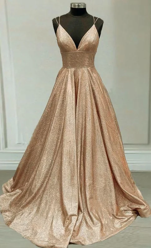 Sparkly Prom Dresses, Champagne Gold Ball Gown V Neck With Multi Straps Embroidered unclassified dresses