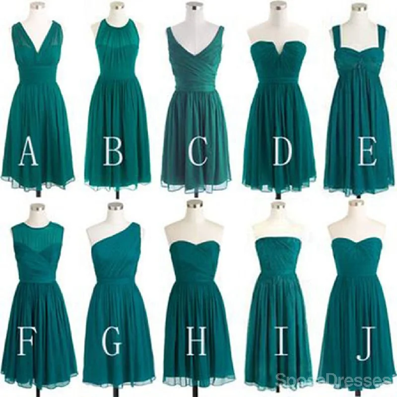 Teal Green Chiffon Mismatched Knee Length  Bridesmaid Dresses, WG185 Velvet unclassified dresses