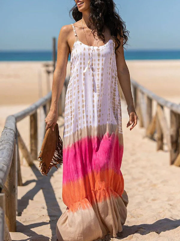 V-neck Gradient Tie-dye Casual Loose Dress Sequin unclassified dresses