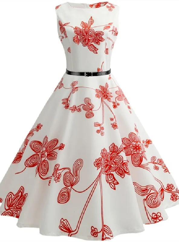 Women Retro 50s Print Dress Best floral dresses for tall women