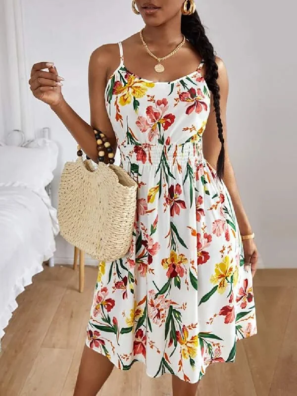 Women's Dresses Printed Sling Elastic Waist Sleeveless Dress Minimalist floral dresses