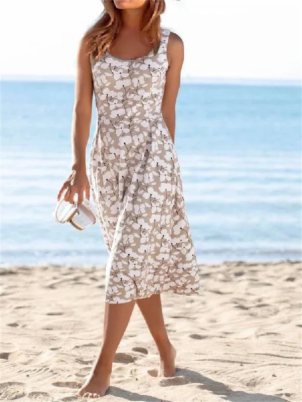 Women's Dresses Round Neck Floral Sleeveless Dress Formal floral dresses