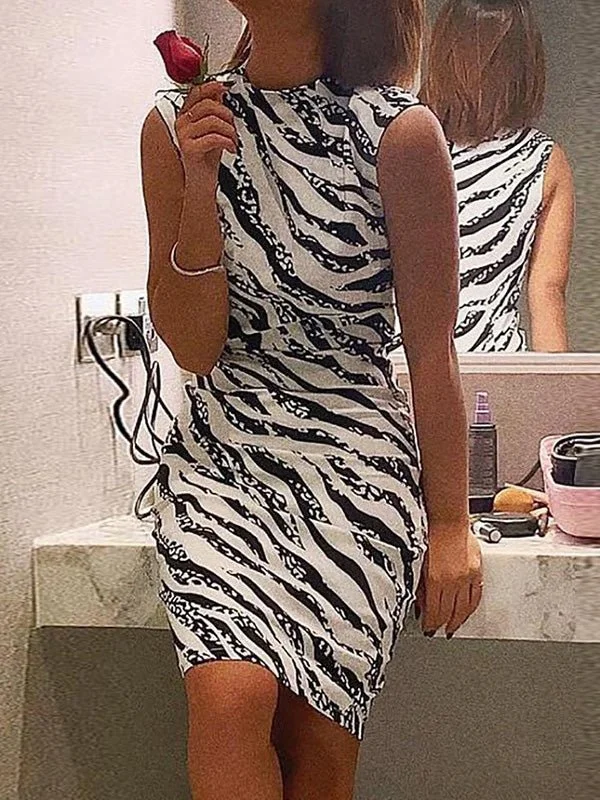 Women's Dresses Zebra Print Sleeveless Slim Fit Dress Knitted floral dresses