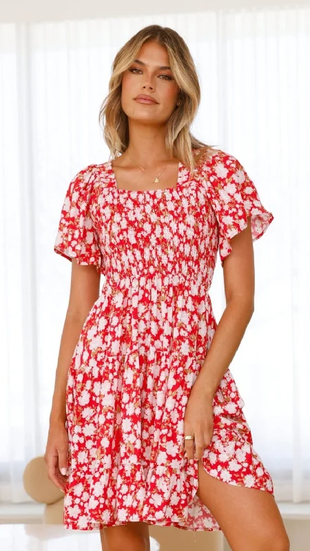 Sammi Mini Dress - Red Floral Mini Skirt Outfit