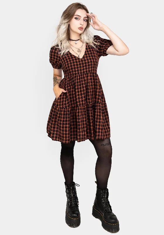 Terra Check Mini Smock Dress - Orange Skirt with Buttons