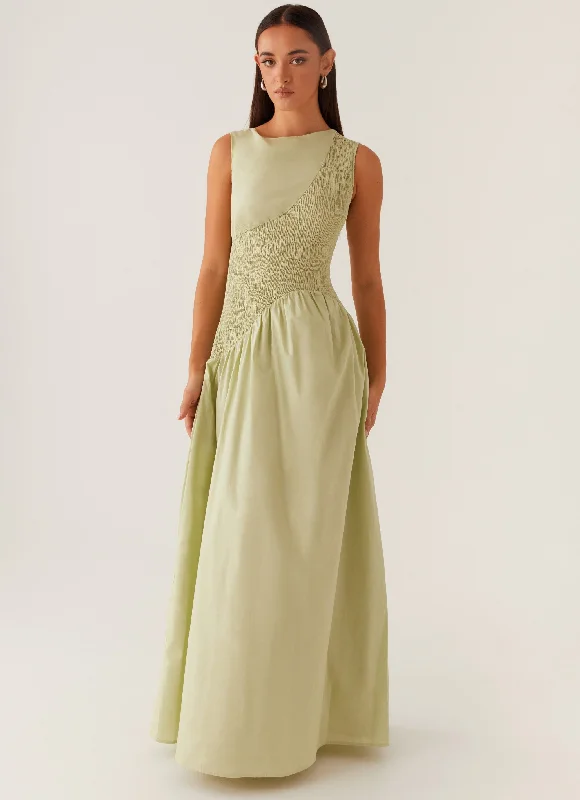 Altitude Shirred Maxi Dress - Pastel Green Maxi Skirt Style