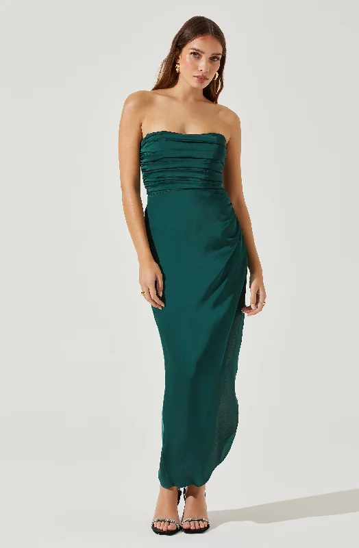 Hallie Strapless Maxi Dress Soft Pleated Maxi