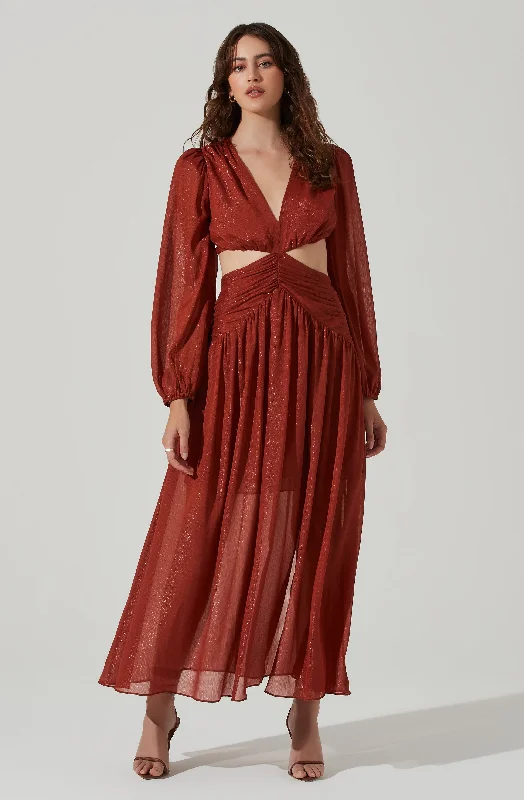 Metallic Twist Cutout Waist Maxi Dress Chic Maxi Dress