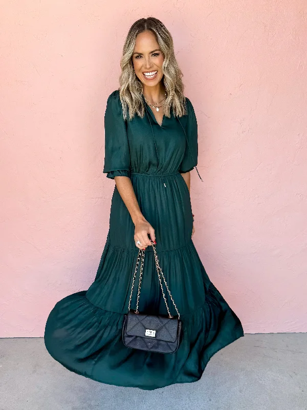 Love Found Tiered Maxi Dress-Astro Green Skirt with Slits