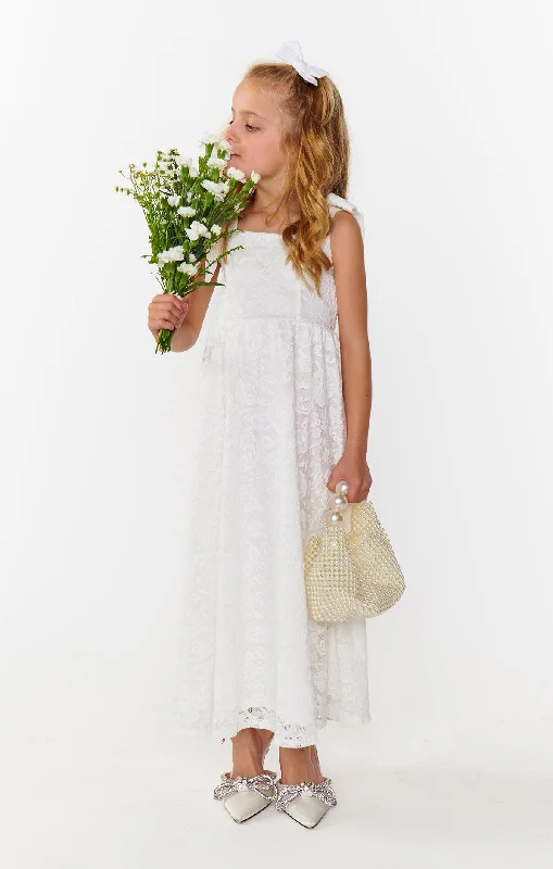 Little Claire Maxi ~ White Forever Lace Tartan Midi Skirt