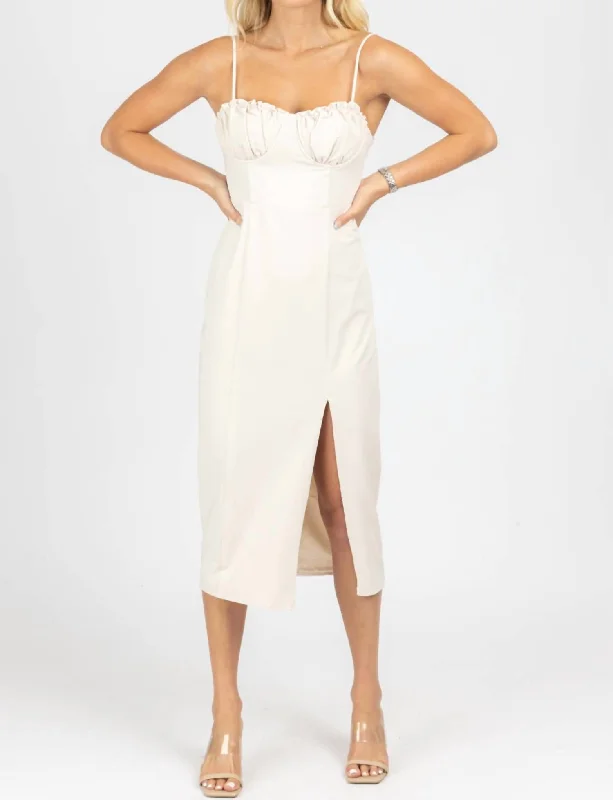 Shirred Bust Midi Dress In Off White Button-down Midi Skirt