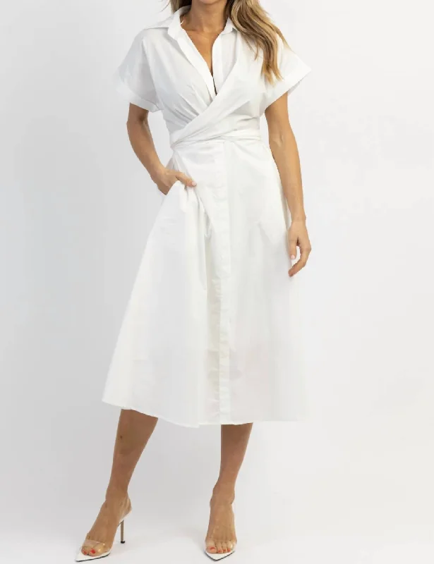 Sunny Days Bow Midi Dress In White Soft Denim Midi