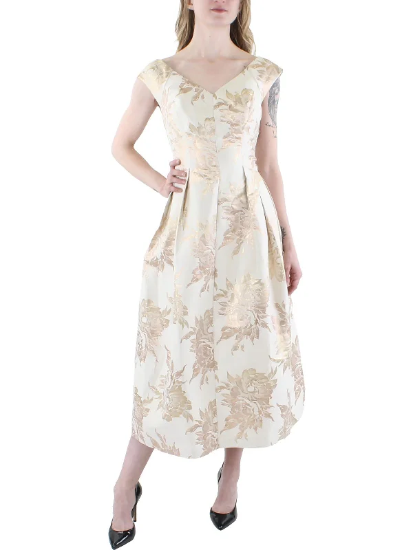 Womens Floral Midi Cocktail and Party Dress Floral A-line Skirt