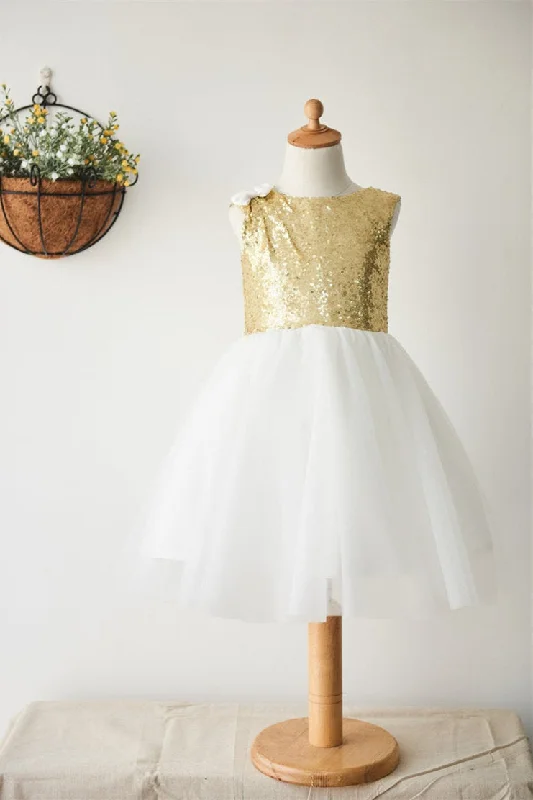 A-Line Gold Sequins  Flower Girl Dress Sequin Dress Fashion