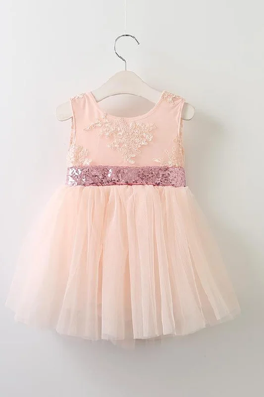 Cute Ball Gown Pink Flower Girl Dress with Sequins Vintage Sequin Dress