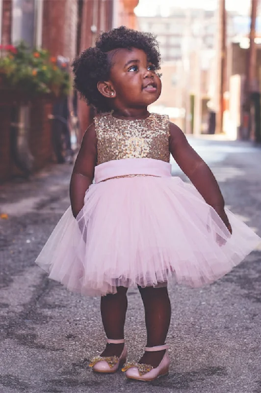 Cute Toddler Ball Gown Gold Sequins Pink Flower Girl Dress Sexy Sequin Dress