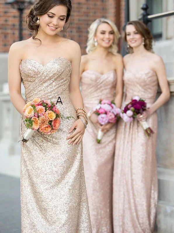 Gorgeous Strapless Sequin Long Bridesmaid Dress Evening Dress Sequin Dress Sleeveless