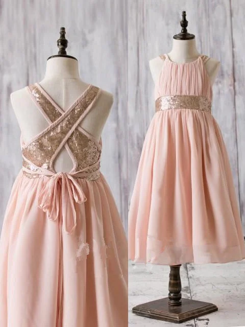 Princess Blush Chiffon Flower Girl Dress with Gold Sequins Sequin Gown Party