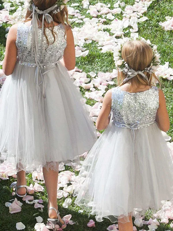 Princess Silver Sequins and Tulle Flower Girl Dress Hot Pink Sequin