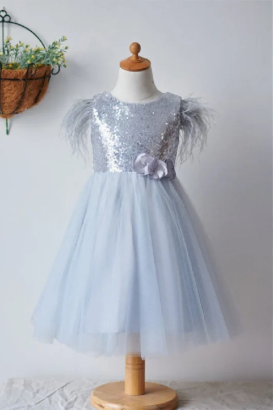 Smokey Blue Sequined Flower Girl Dress Sequin Wrap Dress